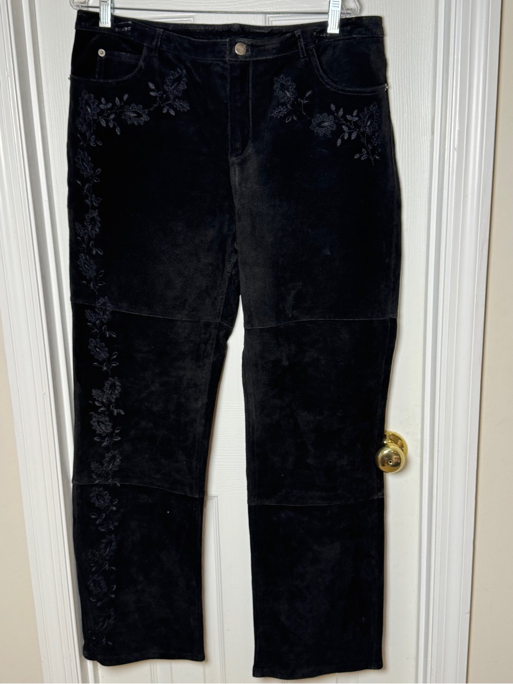 Tyler Böe Embroidered Genuine Leather Pants Black Size 14 Boho Suede